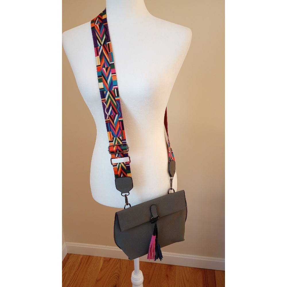 Threaded Pear Boho Vegan Leather Crossbody Bag Tassel Accent NWOT